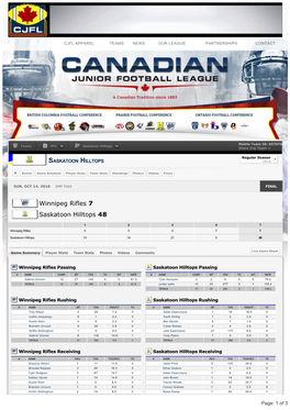 Winnipeg Rifles V.S. Saskatoon Hilltops