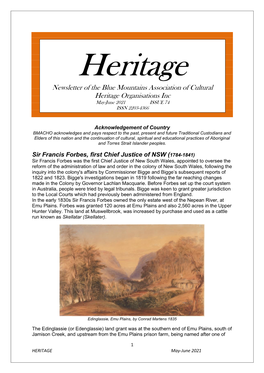 Newsletter of the Blue Mountains Association of Cultural Heritage Organisations Inc May-June 2021 ISSUE 74 ISSN 2203-4366