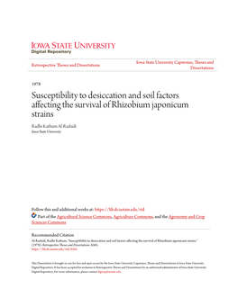 Susceptibility to Desiccation and Soil Factors Affecting the Survival of Rhizobium Japonicum Strains Radhi Kathum Al-Rashidi Iowa State University