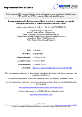 Implementation of Infection Control Best Practice in Intensive Care Units Throughout Europe: a Mixed-Method Evaluation Study