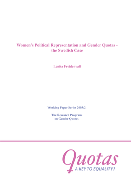 Women's Political Representation and Gender Quotas