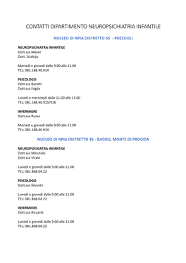 Contatti Dipartimento Neuropsichiatria Infantile