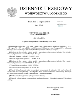 Uchwała Nr XXXVII/223/2021 Z Dnia 26 Lipca 2021 R