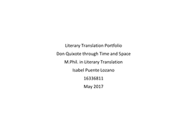 Literary Translation Portfolio Don Quixote Through Time and Space M.Phil