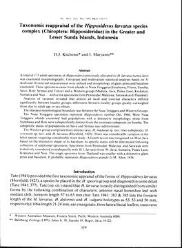 Taxonomic Reappraisal of the Hipposideros Larvatus Species Complex (Chiroptera: Hipposideridae) in the Greater and Lesser Sunda Islands, Indonesia