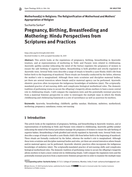 Pregnancy, Birthing, Breastfeeding and Mothering: Hindu Perspectives from Scriptures and Practices