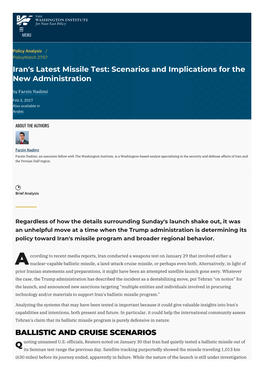 Iran's Latest Missile Test: Scenarios and Implications for the New Administration by Farzin Nadimi