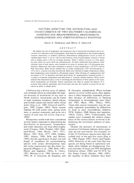 Factors Affecting the Distribution and Co-Occurrence of Two Southern Californian Anostracans (Branchiopoda), Branchinecta Sandiegonensis and Streptocephalus Woo1toni