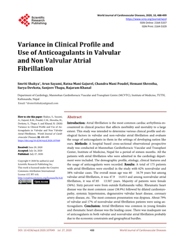 Variance in Clinical Profile and Use of Anticoagulants in Valvular and Non Valvular Atrial Fibrillation