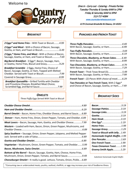 Country Barrel Menu