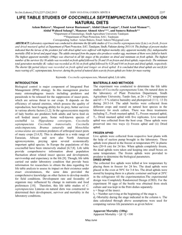 Life Table Studies of Coccinella Septempunctata