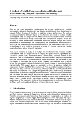 A Study of a Variable Compression Ratio and Displacement Mechanism Using Design of Experiments Methodology