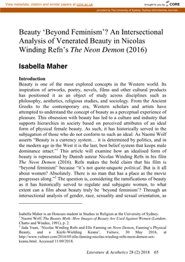An Intersectional Analysis of Venerated Beauty in Nicolas Winding Refn’S the Neon Demon (2016)