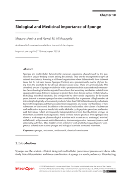 Biological and Medicinal Importance of Sponge