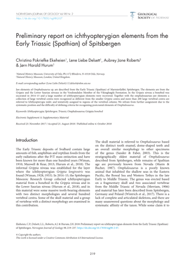 Preliminary Report on Ichthyopterygian Elements from the Early Triassic (Spathian) of Spitsbergen