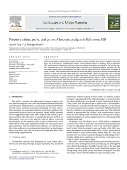 Landscape and Urban Planning Property Values, Parks, and Crime: a Hedonic Analysis in Baltimore, MD