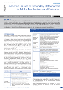 Endocrine Causes of Secondary Osteoporosis in Adults