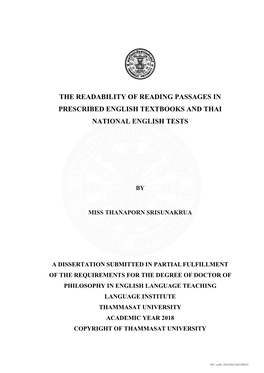 The Readability of Reading Passages in Prescribed English Textbooks and Thai National English Tests