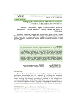 Pedagogical Conditions of Interethnic Relations Correction in Educational Environment