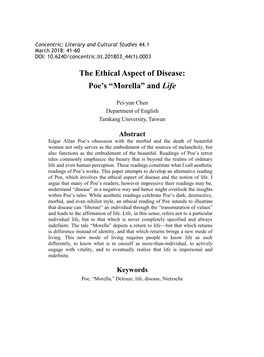 The Ethical Aspect of Disease: Poe's “Morella” and Life