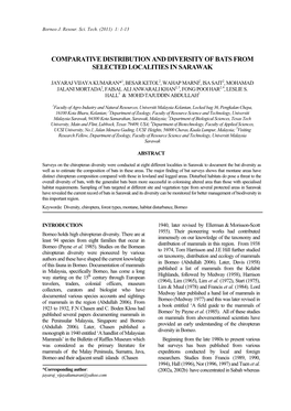 Comparative Distribution and Diversity of Bats from Selected Localities in Sarawak