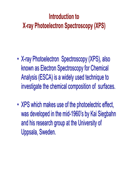 (XPS) • X-Ray Photoelectron Spectroscopy