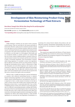 Development of Skin Moisturizing Product Using Fermentation Technology of Plant Extracts