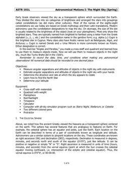 ASTR 101L Astronomical Motions I: the Night Sky (Spring)