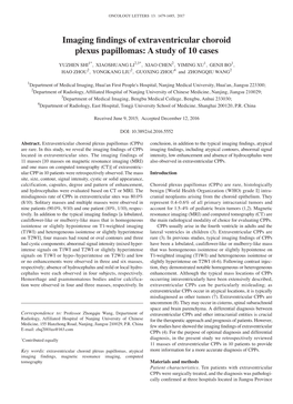 Imaging Findings of Extraventricular Choroid Plexus Papillomas: a Study of 10 Cases