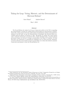 Voting, Rhetoric, and the Determinants of Electoral Reform∗