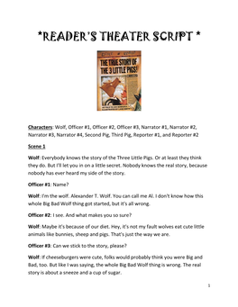 Reader's Theater Script for the True Story of the 3 Little Pigs