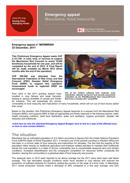 Emergency Appeal Mauritania: Food Insecurity the Situation