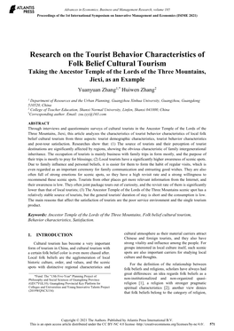 Research on the Tourist Behavior Characteristics of Folk Belief