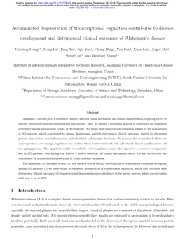 Accumulated Degeneration of Transcriptional Regulation Contributes to Disease Development and Detrimental Clinical Outcomes of Alzheimer’S Disease