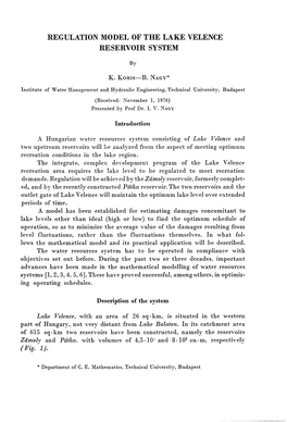 Regulation Model of the Lake Velence Reservoir System