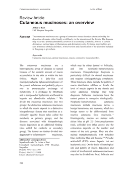 Cutaneous Mucinoses: an Overview Aefan Ul Bari