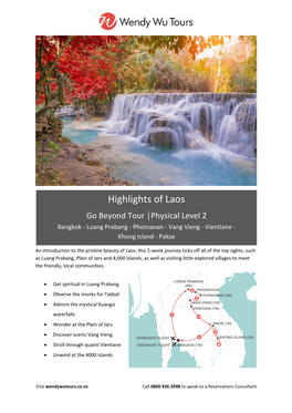 Highlights of Laos Go Beyond Tour │Physical Level 2 Bangkok - Luang Prabang - Phonsavan - Vang Vieng - Vientiane - Khong Island - Pakse