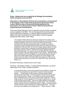 Sudan - Researched and Compiled by the Refugee Documentation Centre of Ireland on 25 June 2010