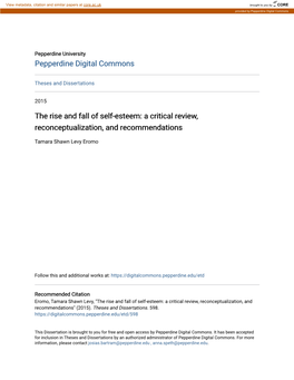 The Rise and Fall of Self-Esteem: a Critical Review, Reconceptualization, and Recommendations