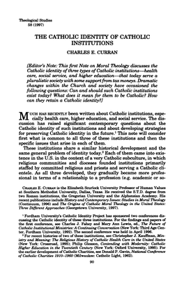 The Catholic Identity of Catholic Institutions Charles E