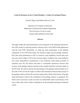 A Study of Cache Performance in Java Virtual Machines, the University of Texas at Austin, 2002