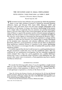 THE MUTATION LOAD in SMALL POPULATIONS HE Mutation Load