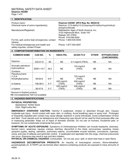 MATERIAL SAFETY DATA SHEET Diazinon AG500 Page 1 of 6