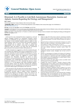 Rituximab: Is It Possible to Link Both Autoimmune Haemolytic Anemia and Aplastic Anemia Regarding the Etiology and Management? Mina T