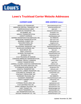 Lowe's Truckload Carrier Website Addresses