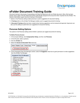 Efolder Document Training Guide Document Training Is the Process of Associating an Efolder File Attachment with an Efolder Document