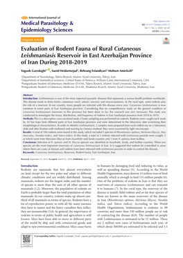 Evaluation of Rodent Fauna of Rural Cutaneous Leishmaniasis Reservoir in East Azerbaijan Province of Iran During 2018-2019