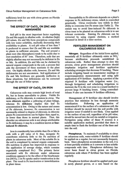 Citrus Fertilizer Management on Calcareous Soils Page 3 Sufficiency Level for Use with Citrus Grown on Florida Susceptibility To