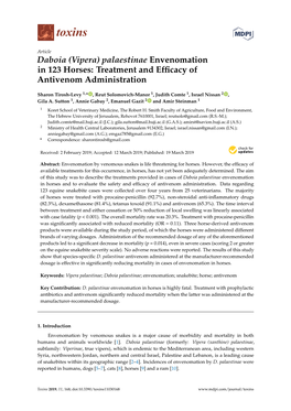 Daboia (Vipera) Palaestinae Envenomation in 123 Horses: Treatment and Efﬁcacy of Antivenom Administration