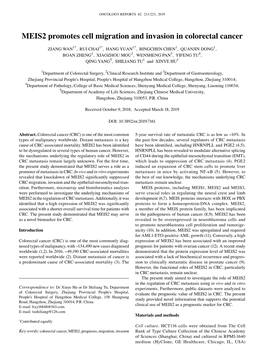 MEIS2 Promotes Cell Migration and Invasion in Colorectal Cancer